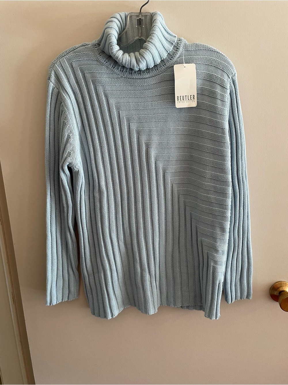 Light Blue Ribbed Turtleneck Sweater